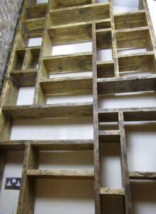 higgledy-piggledy bookcase made from reclaimed wood